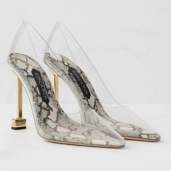 Jessica Rich Transparent Snakeskin Heels with Gold Detail - Picture 1 of 7
